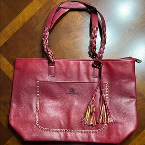Weimeibaige Red Faux Leather Tote Bag Purse NEVER USED